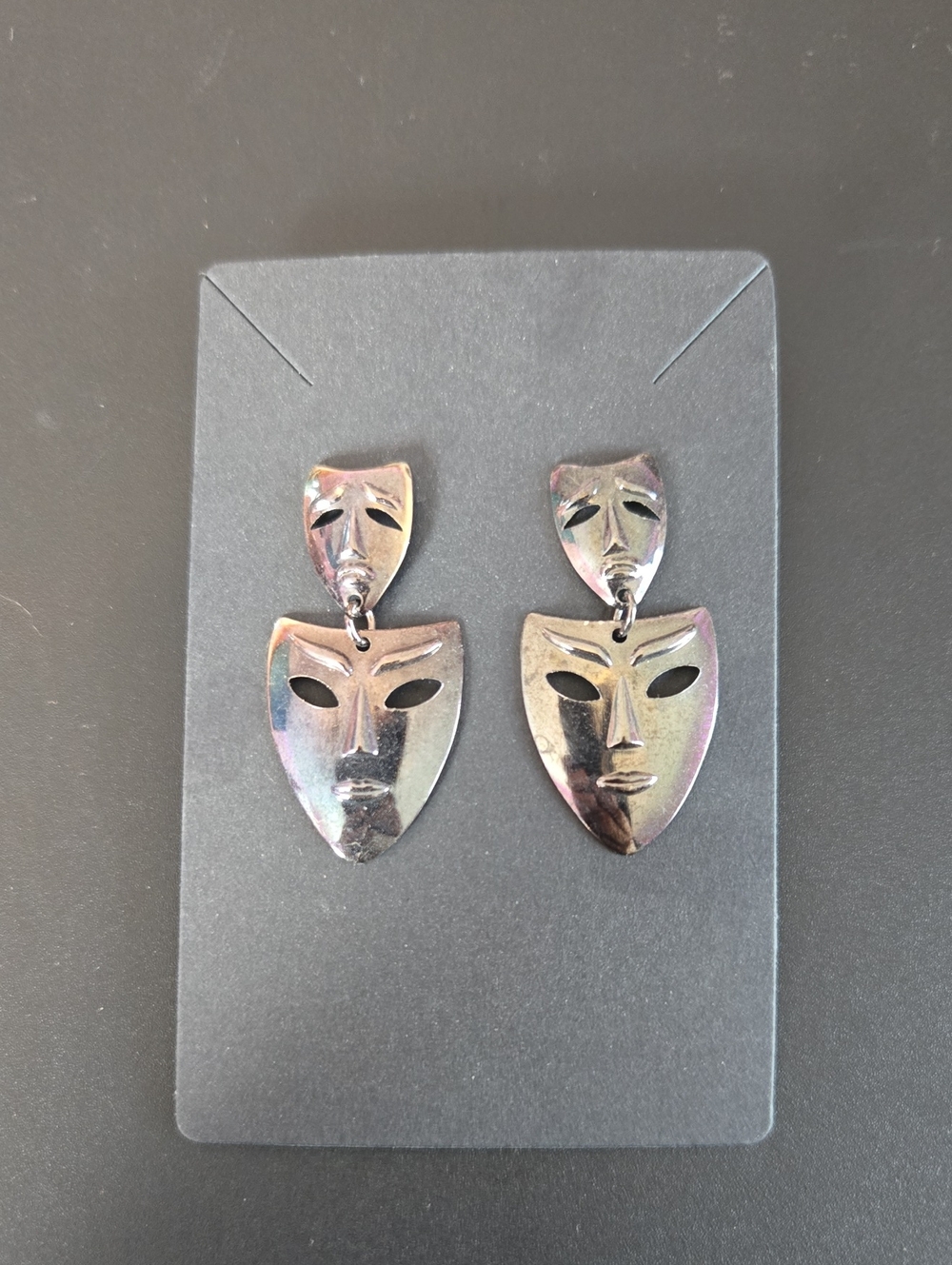 Black Iridescent Mask Drop Earrings